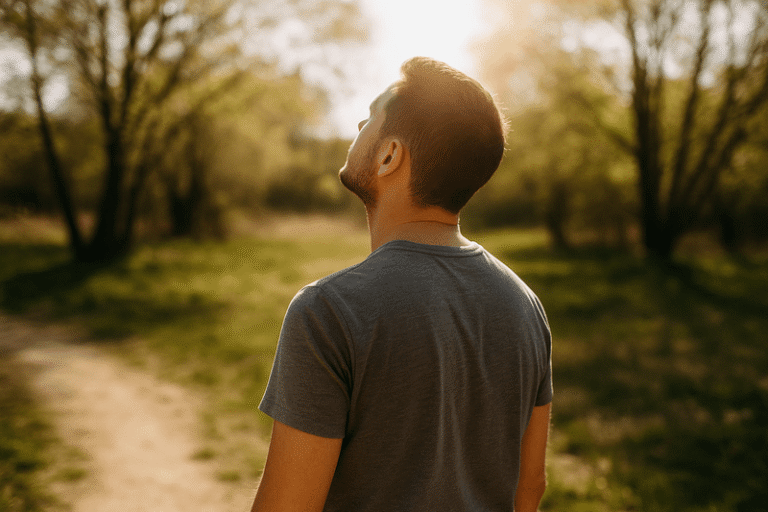 Man buiten in direct zonlicht